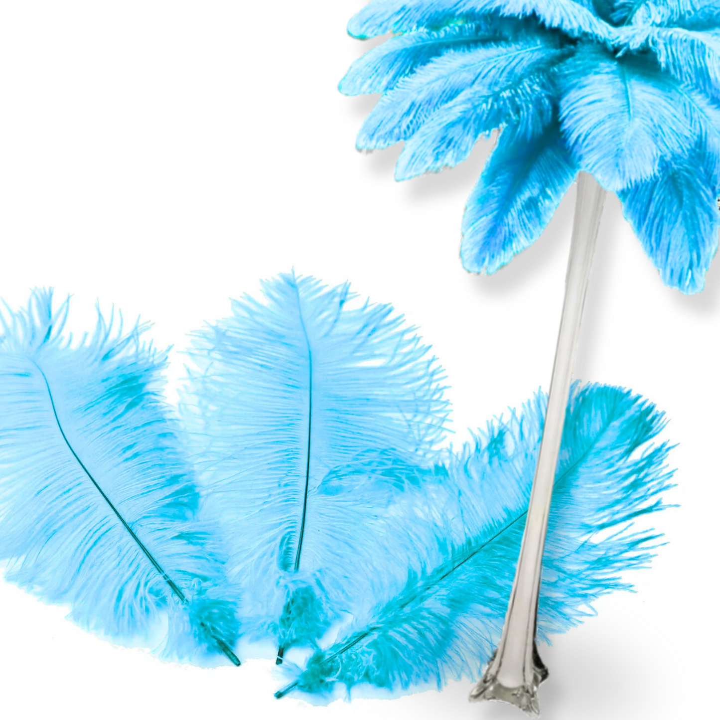 Complete Feather Centerpiece With 24" Vase (Baby Blue) - www.BuyOstrichFeathers.com