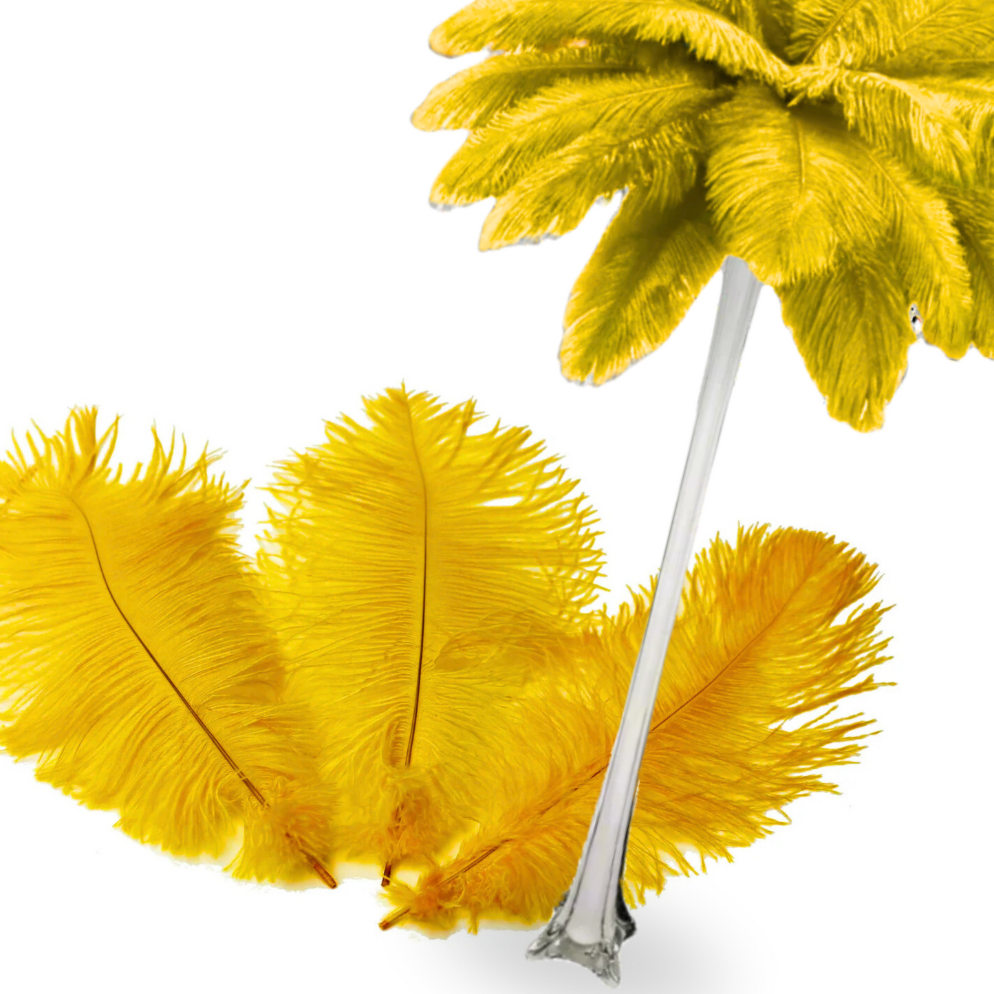 Complete Feather Centerpiece With 24" Vase (Gold) - www.BuyOstrichFeathers.com