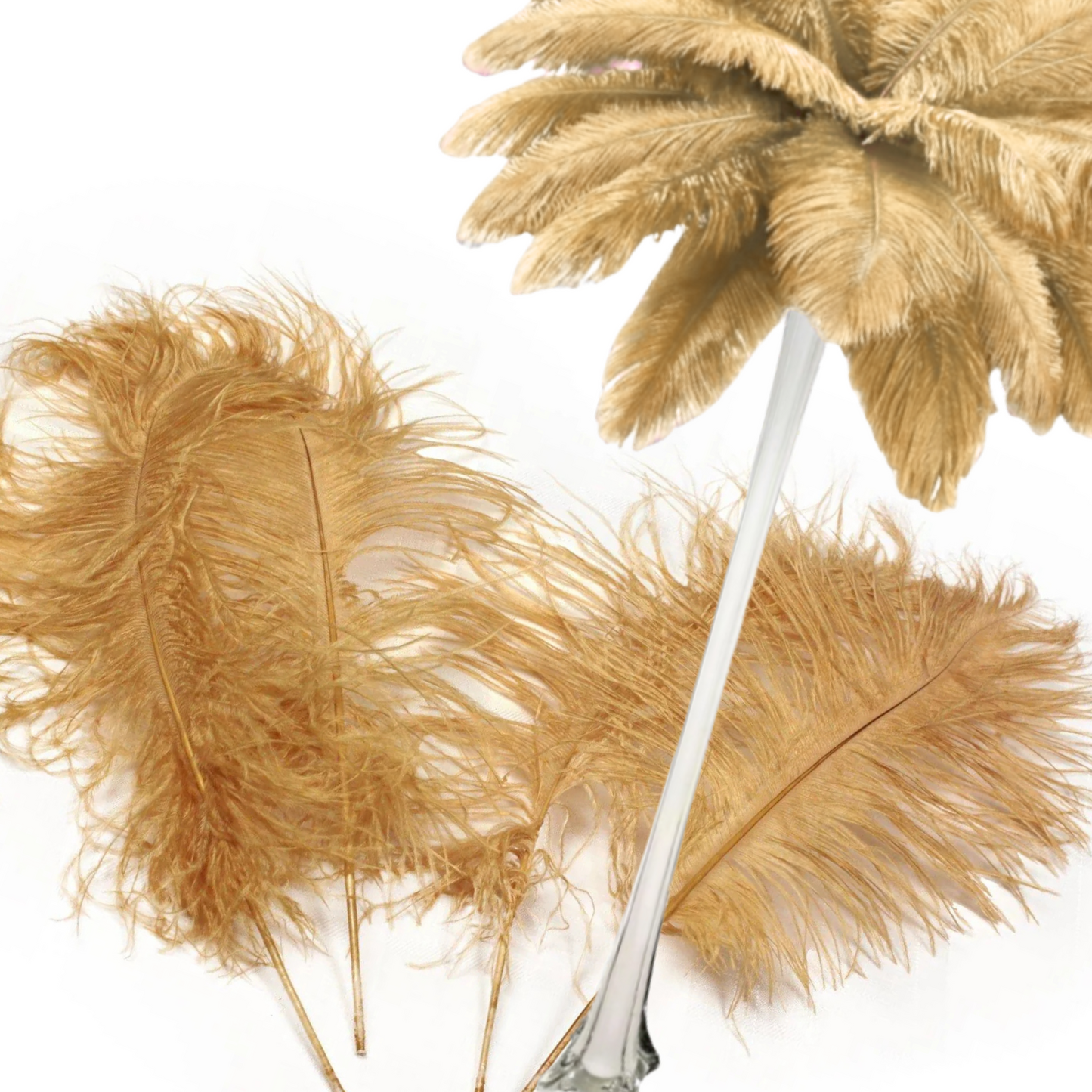 Complete Feather Centerpiece With 16" Vase (Gold) - www.BuyOstrichFeathers.com