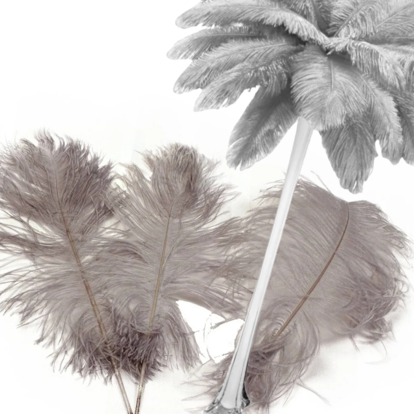 Complete Feather Centerpiece With 16" Vase (Grey/Silver) - www.BuyOstrichFeathers.com