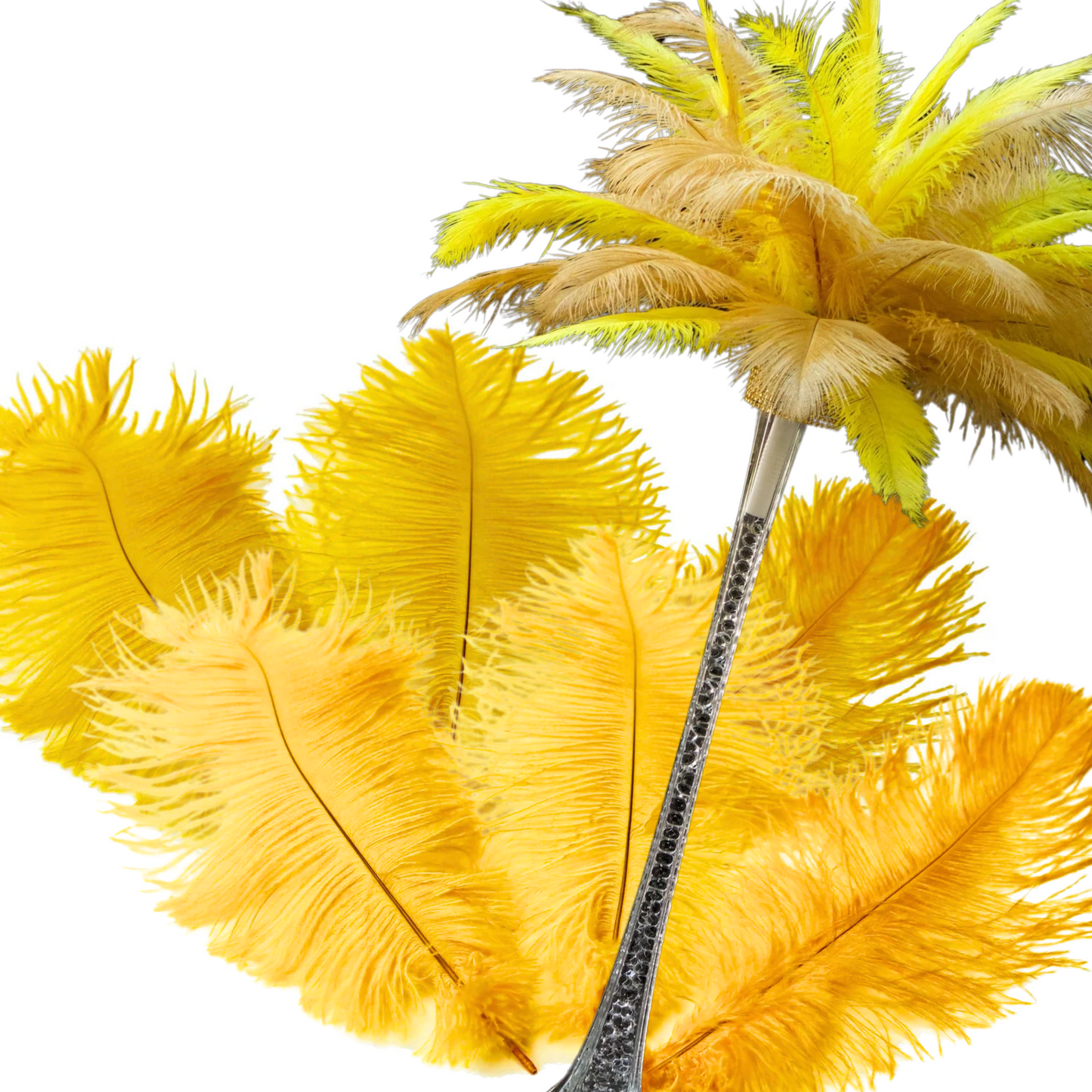 Complete Feather Centerpiece With 24" Vase (Gold & Yellow) - www.BuyOstrichFeathers.com