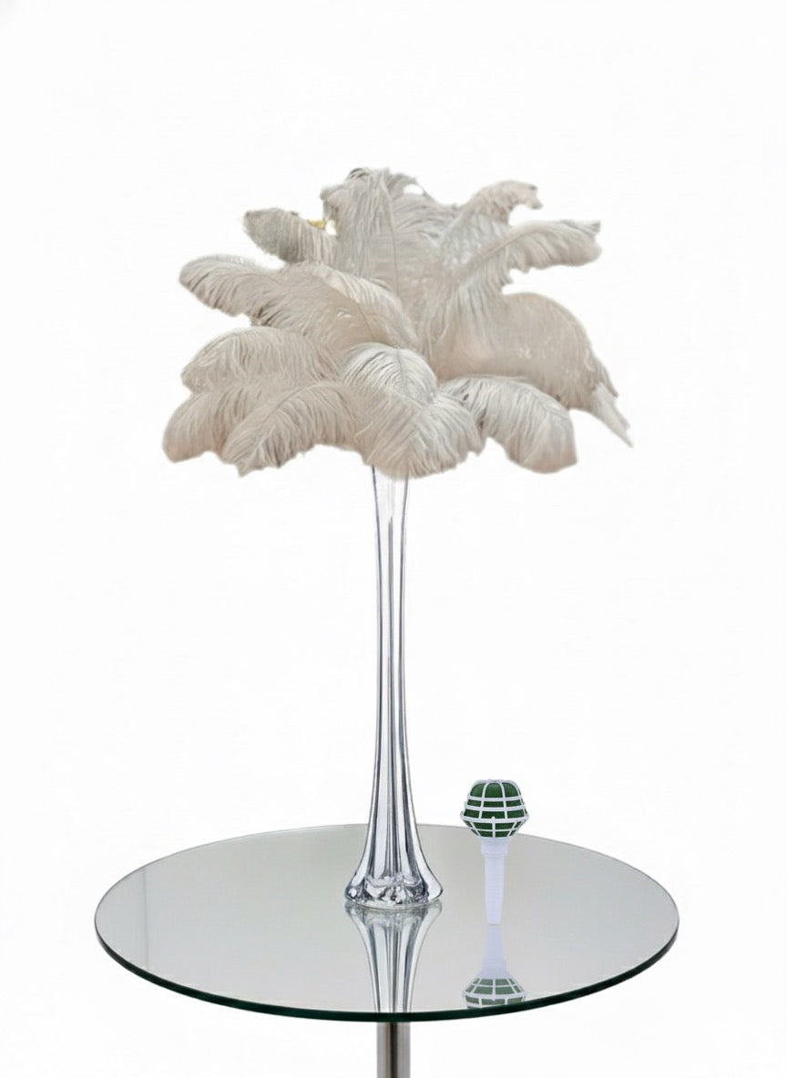 Complete Feather Centerpiece With 20" Vase (White) - www.BuyOstrichFeathers.com