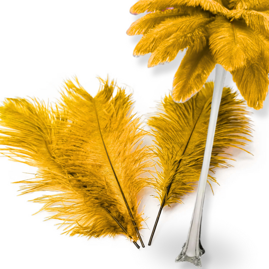 Complete Feather Centerpiece With 16" Vase (Golden Yellow) - www.BuyOstrichFeathers.com