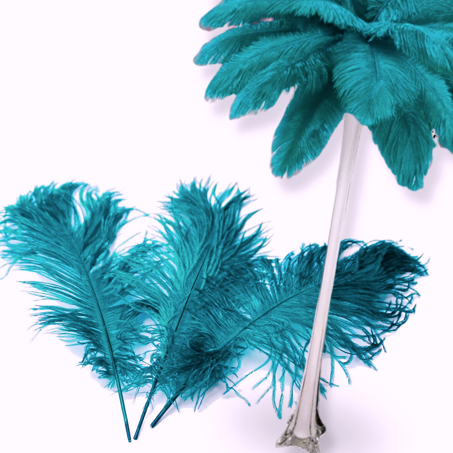 Complete Feather Centerpiece With 24" Vase (Turquoise) - www.BuyOstrichFeathers.com