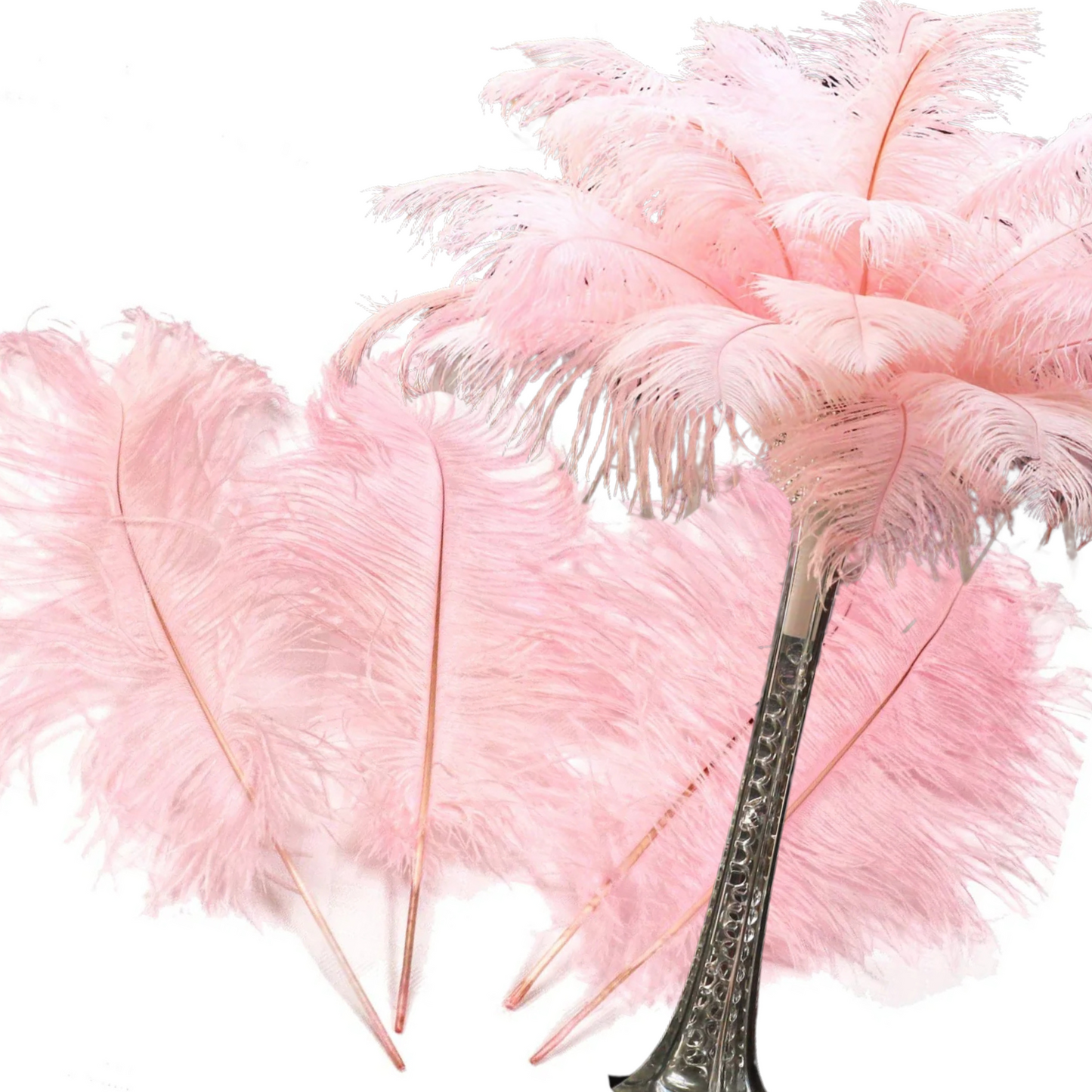 Complete Feather Centerpiece With 24" Vase (Baby Pink) - www.BuyOstrichFeathers.com