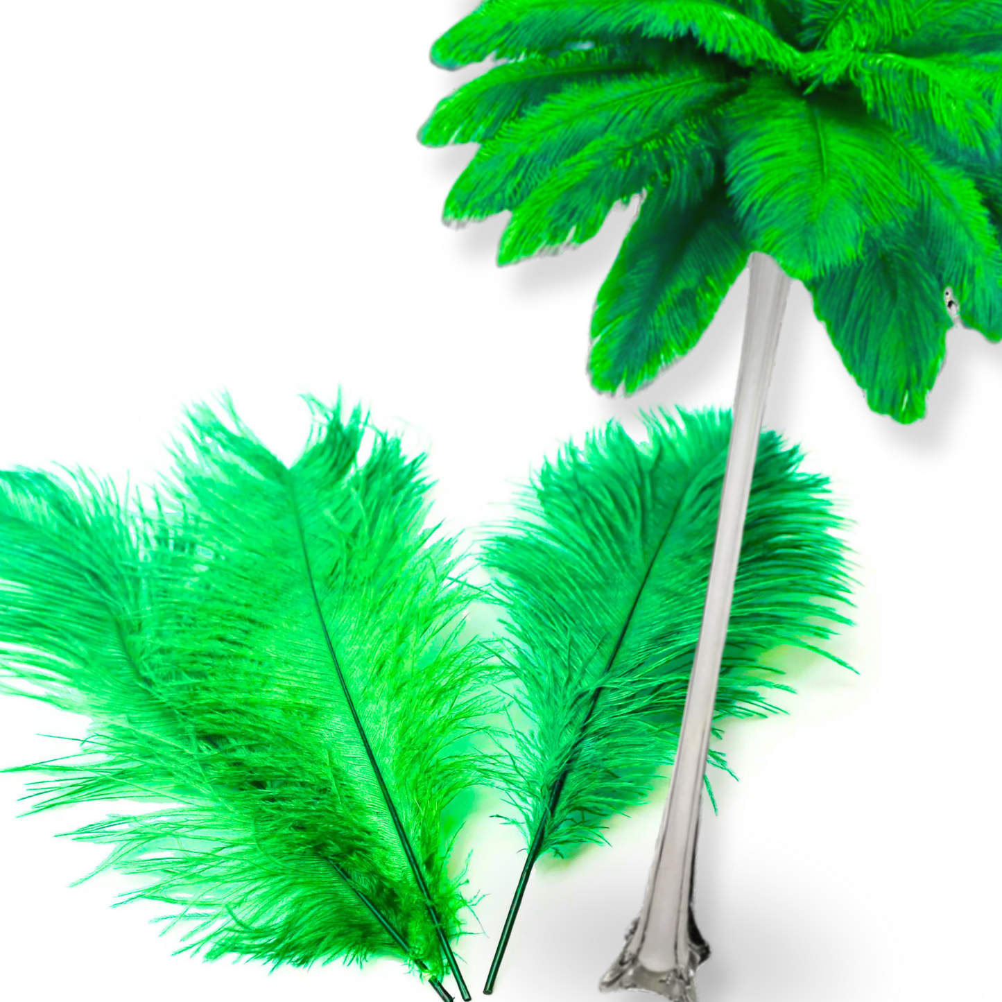 Complete Feather Centerpiece With 16" Vase (Lime Green) - www.BuyOstrichFeathers.com