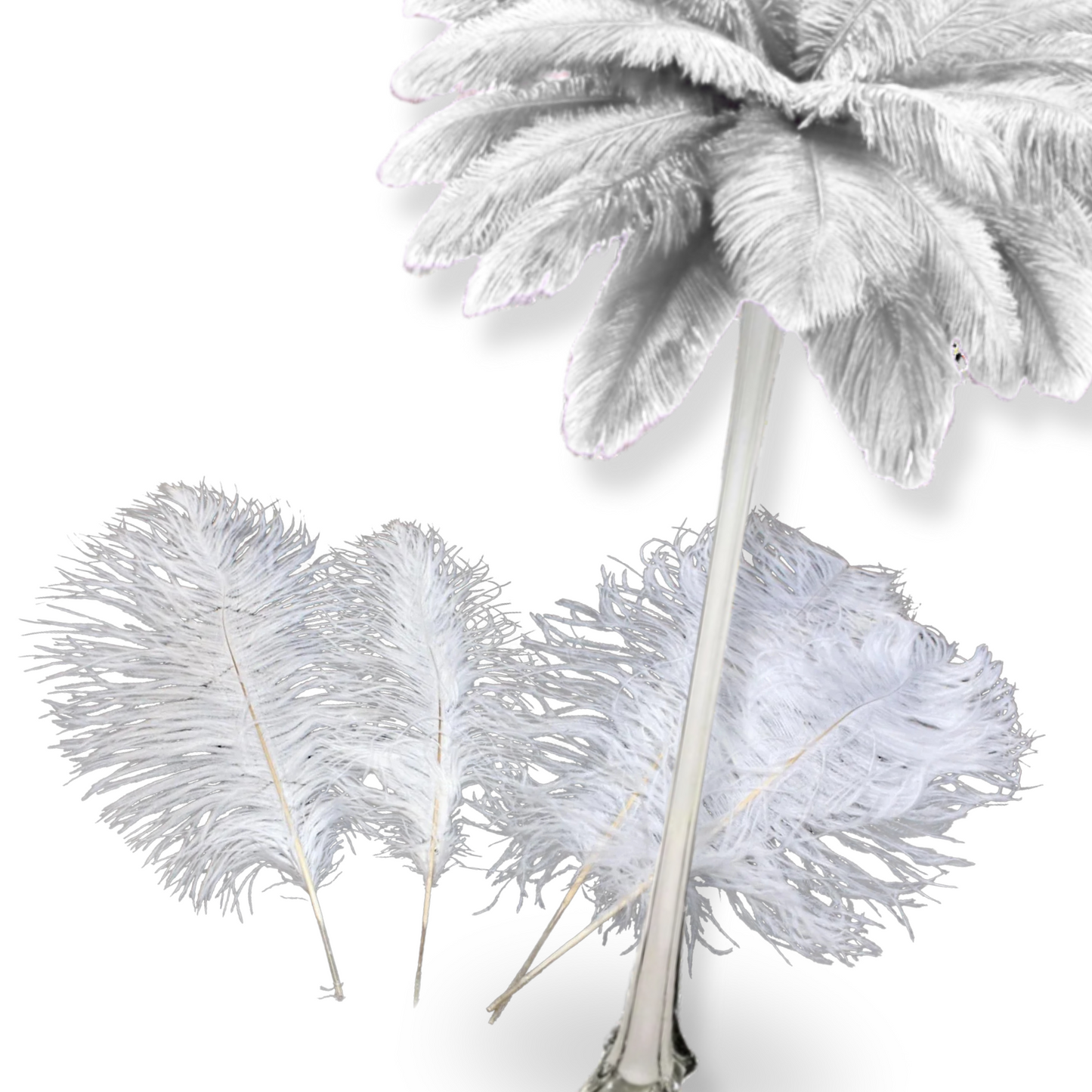 Complete Feather Centerpiece With 16" Vase (White) - www.BuyOstrichFeathers.com