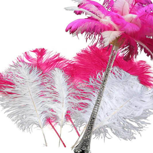 Complete Feather Centerpiece With 24" Vase (Fuchsia & White) - www.BuyOstrichFeathers.com