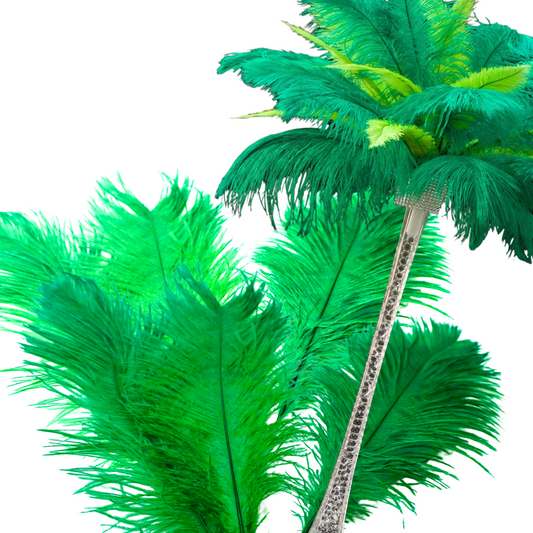 Complete Feather Centerpiece With 24" Vase (Green & Lime) - www.BuyOstrichFeathers.com