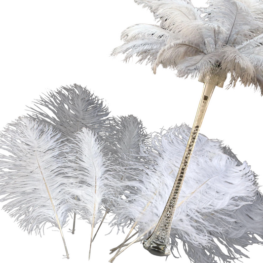 Complete Feather Centerpiece With 24" Vase (Silver & Grey) - www.BuyOstrichFeathers.com
