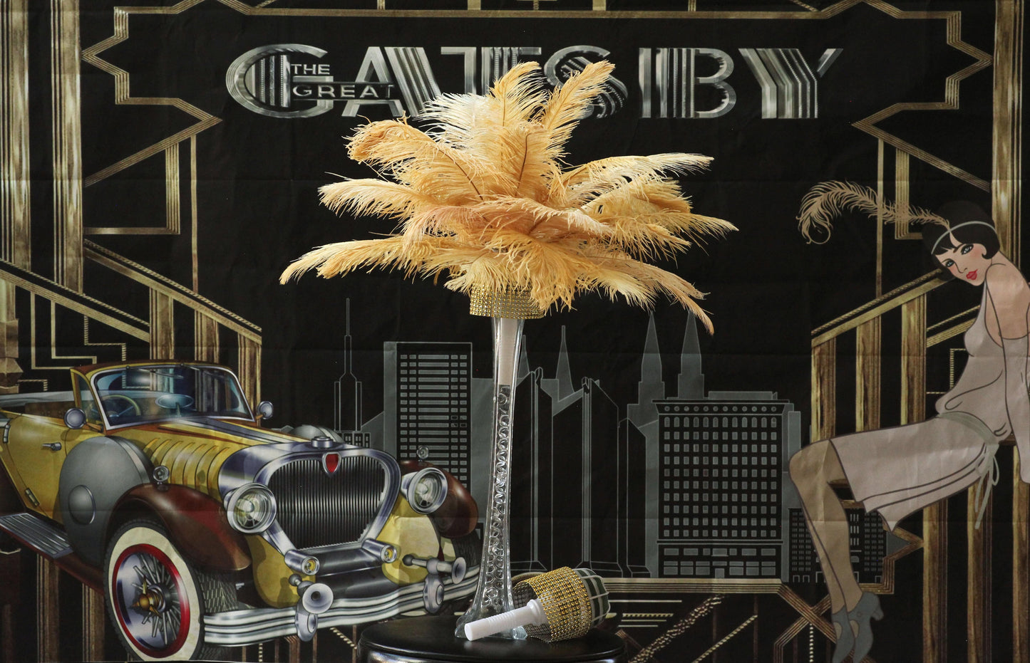 Complete Feather Centerpiece With 16" Vase (Gold) - Buy Ostrich Feathers